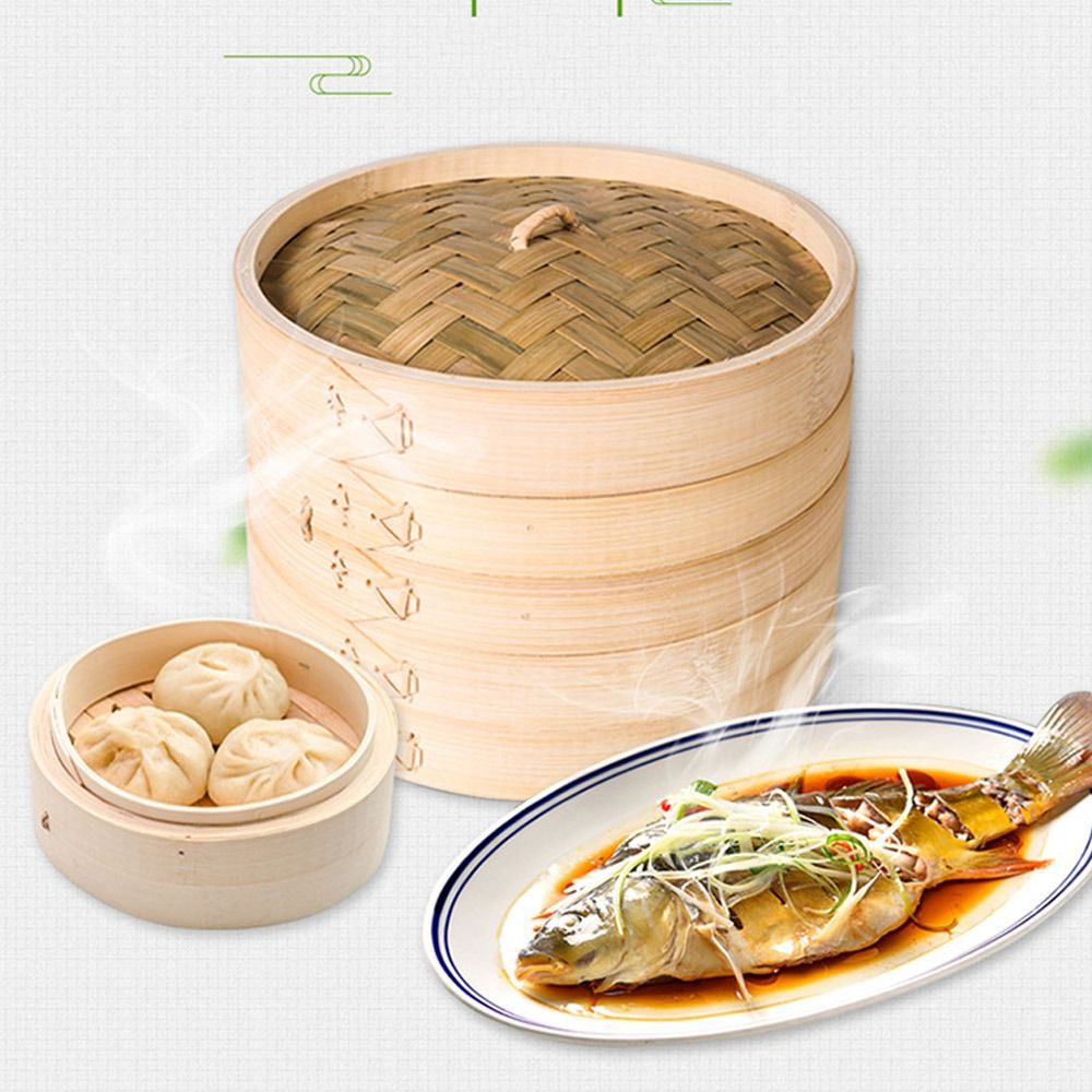 Bao Steamer Bamboo - Китайская бамбуковая пароварка с крышкой для